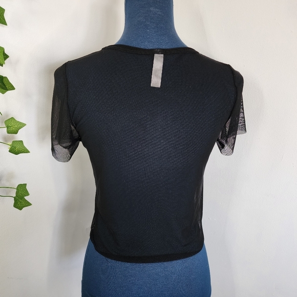 Blue Blush Black Sheer Top with Embroidered Flowers - Picture 5 of 6